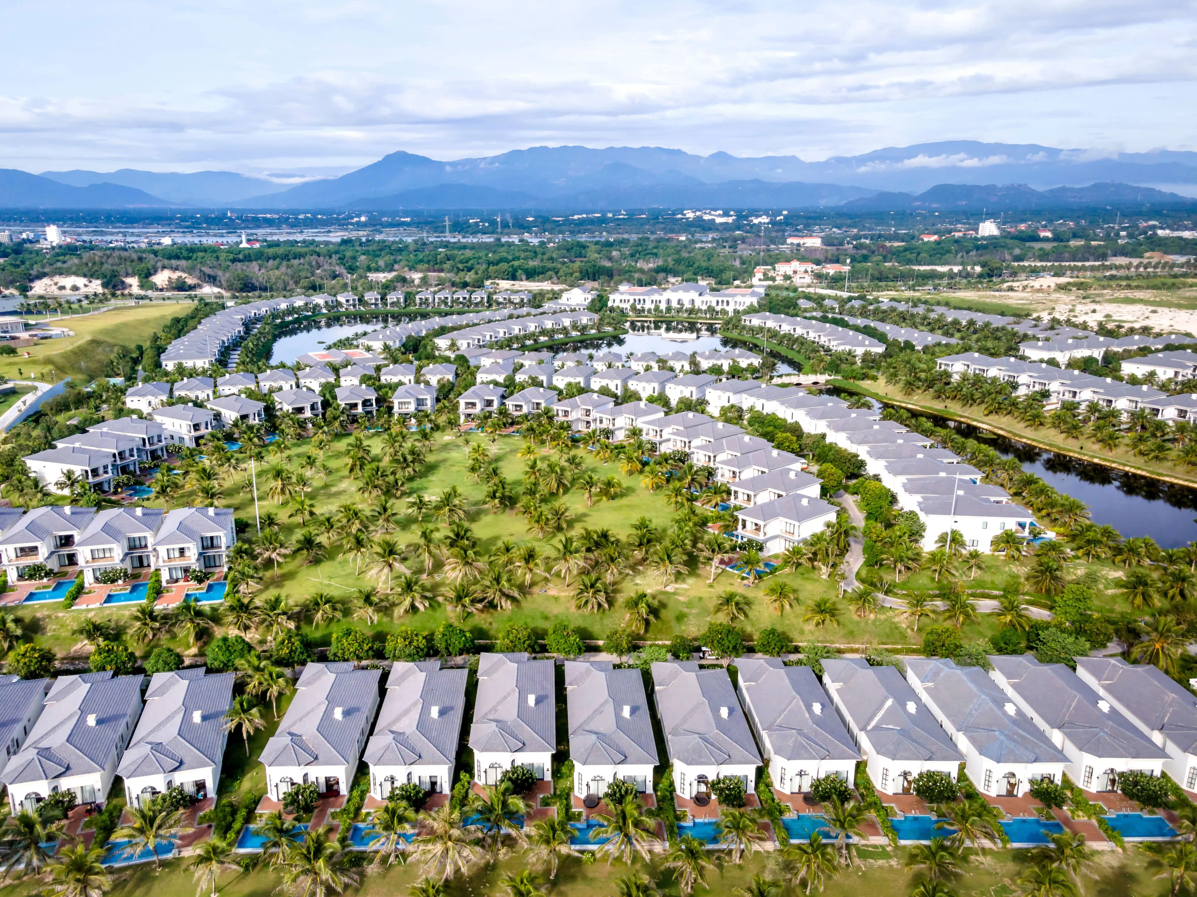 Aerial view of a residential cluster of houses Aerial view of a residential cluster of houses